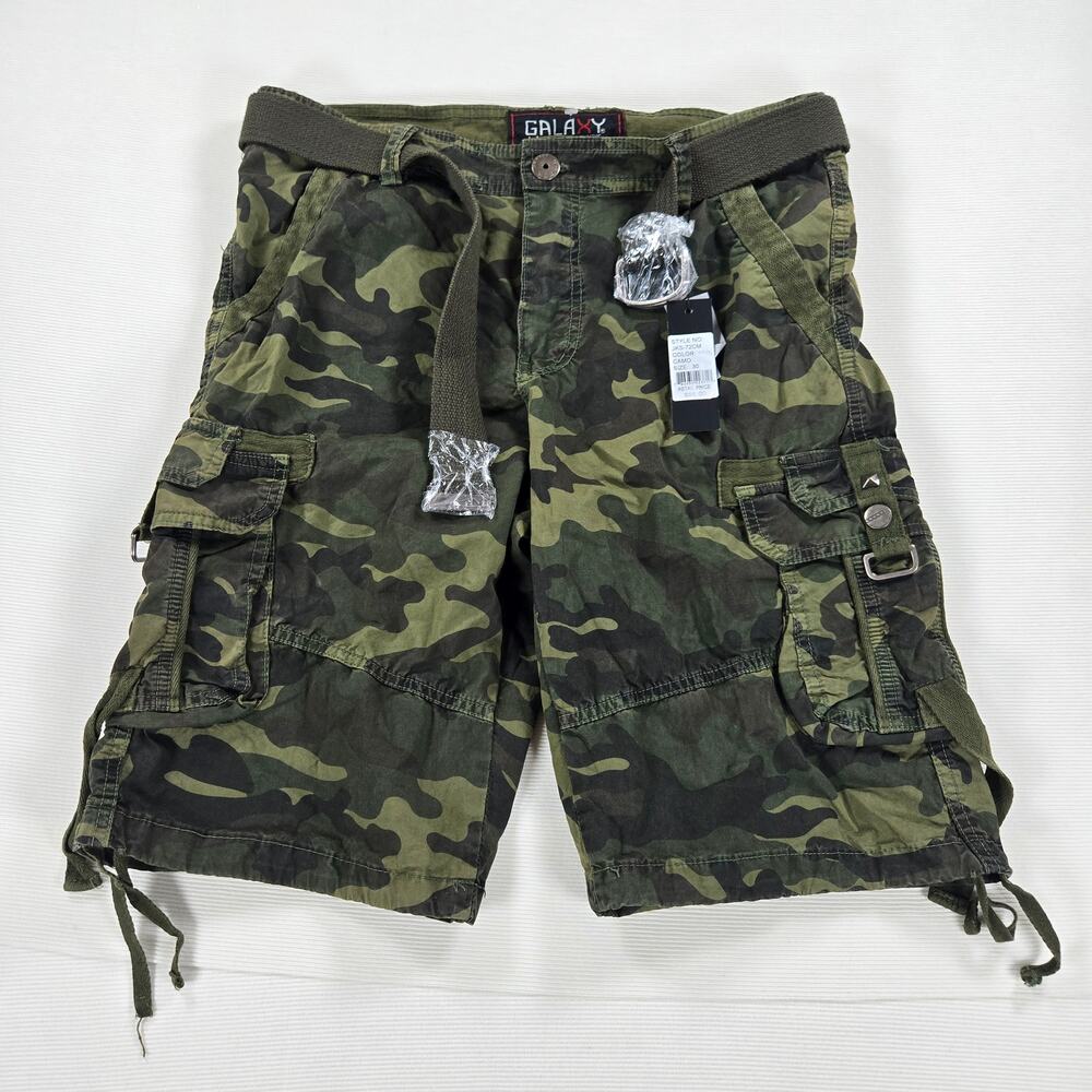 NWT Galaxy by Harvic Camo Utility Belted‎ Cargo Shorts Men's Size 30